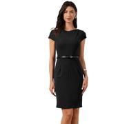 Allegra K Robe Femme Fourreau Élégante à Col Rond et à Manches Courtes Robe Midi avec Ceinture pour Business Noir S