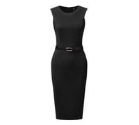 Allegra K Robe Fourreau ceinturée pour Femmes, col Rond, sans Manches, Robes de Bureau décontractées Noir XL