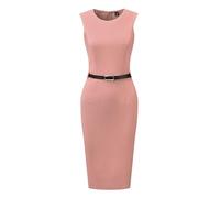 Allegra K Robe Fourreau ceinturée pour Femmes, col Rond, sans Manches, Robes de Bureau décontractées Rose L