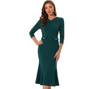 Allegra K Robe Moulante Vintage en Queue De Poisson pour Femmes, Manches 3/4, Robes De Travail, D'Église, De Cocktail Vert XL