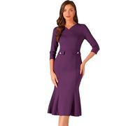 Allegra K Robe Moulante Vintage en Queue De Poisson pour Femmes, Manches 3/4, Robes De Travail, D'Église, De Cocktail Mauve S