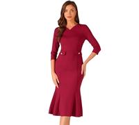 Allegra K Robe Moulante Vintage en Queue De Poisson pour Femmes, Manches 3/4, Robes De Travail, D'Église, De Cocktail Rouge XL