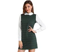 Allegra K Robe Peter Pan des années 60 pour Femme, Mini Robes à Manches Longues, Vert/Bleu, Taille L