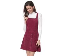 Allegra K Robe Salopette Femme en Velours Côtelé à Boutons Décoratifs Robe Courte Trapèze à Bretelles Bourgogne L
