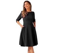 Allegra K Robe Trapèze de Business Femme Col Bateau Demi Manches Robe Élégante Évasée Robe Mi-Longue de Bureau Noir L