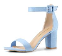 Allegra K Sandales à bout ouvert et talon haut épais avec bride de cheville à boucle pour femme, bleu ciel, 38 EU