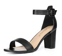 Allegra K Sandales à bout ouvert et talon haut épais avec bride de cheville à boucle pour femme, Polyuréthane noir., 37 EU