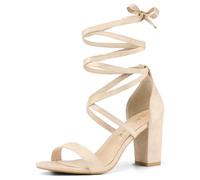 Allegra K Sandales à gros talons ouvertes à lacets pour femmes Beige 39