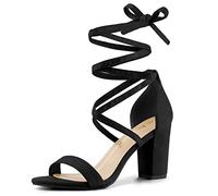 Allegra K Sandales à gros talons ouvertes à lacets pour femmes Noir 37
