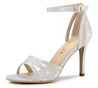 Allegra K Sandales à talon scintillantes pour femme, argenté, 40 EU