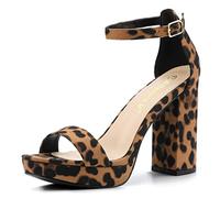 Allegra K Sandales à Talons Hauts et Plateforme à Bride Cheville pour Femmes Léopard 40
