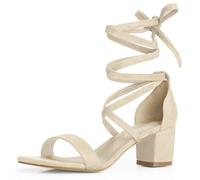 Allegra K Sandales à Talons mi-Hauts à Lacets pour Femmes Beige 42