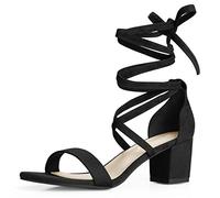 Allegra K Sandales à Talons mi-Hauts à Lacets pour Femmes Noir 41