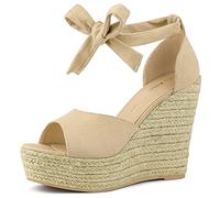 Allegra K Sandales compensées à Lacets pour Femmes Beige 37