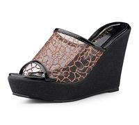 Allegra K Sandales compensées à Plateforme Scintillantes pour Femmes Schwarzes Gold 41