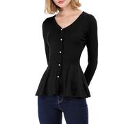 Allegra K Sweater Tops en Tricot à Manches Longues smockées pour Femme fête de la Saint Patrick Noir L