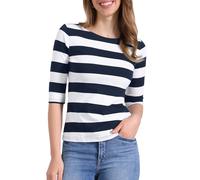 Allegra K T-Shirt À Rayures pour Femmes Coupe Ajustée Blouse Décontracté Col Bateau et Manches 3/4 Bleu S