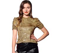 Allegra K T-Shirt décontracté Extensible à col Rond et Manches Bouffantes pour Femmes Or M