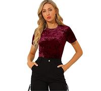 Allegra K T-Shirt en Velours Femme Haut Décontracté à Manches Courtes et Col Rond Pull Bourgogne M
