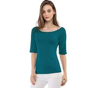 Allegra K T-Shirt Manches Courtes Encolure Dégagée pour Femmes Costume d'halloween Bleu Vert M