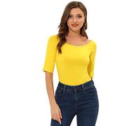 Allegra K T-Shirt Manches Courtes Encolure Dégagée pour Femmes Costume d'halloween Jaune Citron XL