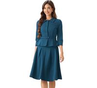 Allegra K Tailleurs-Jupes Femmes Ensemble de Costume d'affaires Tenues de Bureau 2 Pièces Veste Blazer avec Ceinture Jupes Plissées Lac Bleu XS