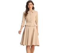 Allegra K Tailleurs-Jupes Femmes Ensemble de Costume d'affaires Tenues de Bureau 2 Pièces Veste Blazer avec Ceinture Jupes Plissées Kaki S