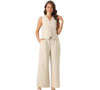 Allegra K Tenues de Business 2 Pièces Femmes Gilet Veste Boutonné avec Pantalon Jambes Larges Ensembles Assortis Tailleurs-Pantalons Abricot XL