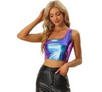 Allegra K Top Court Métallisé pour Chemisier De Soirée À Une Épaule pour Femme Bleu Violet S