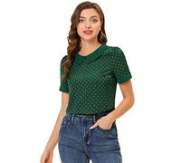 Allegra K Top Femme Col Claudine Vintage à Pois Costume d'halloween Vert XXL