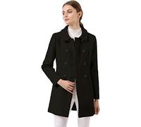 Allegra K Trench à double boutonnage à col Claudine pour femmes Costume d'Halloween Noir S