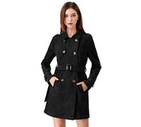 Allegra K Trench-coat à double boutonnage en faux suède avec ceinture manteau pour femmes costume d'Halloween Noir XL