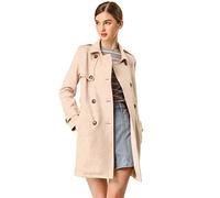 Allegra K Trench en faux daim avec revers cranté, ceinture et double boutonnière, abricot, XS