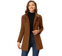 Allegra K Trench Long d'hiver à Double Boutonnage pour Femme Col Peter Pan, Marron foncé, Large