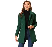 Allegra K Trench long d'hiver à double boutonnage pour femme Col Peter Pan, vert foncé, Medium