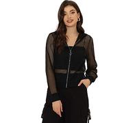 Allegra K Veste à Capuche Pour Femme Avec Fermeture éclair à Manches Longues en Maille Transparente Noir XS