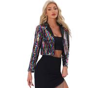 Allegra K Veste à Paillettes pour Femme Col à Revers Ouvert sur Le Devant Blazer Scintillant Cardigan à Sequin Tenu de Fête Multicolore XL
