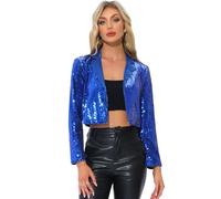 Allegra K Veste à Paillettes pour Femme Col à Revers Ouvert sur Le Devant Blazer Scintillant Cardigan à Sequin Tenu de Fête Bleu L