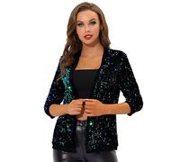 Allegra K Veste Blazer Élégante à Sequins pour Femmes Cardigan à Paillettes Manches 3/4 pour Soirée Gilet Brillante Costume de Fête Vert M