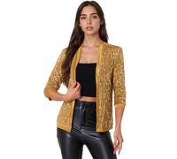 Allegra K Veste Blazer Élégante à Sequins pour Femmes Cardigan à Paillettes Manches 3/4 pour Soirée Gilet Brillante Costume de Fête Jaune S