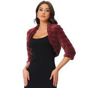 Allegra K Veste boléro pour Robe de soirée Ouverte sur Le Devant Courte en Fausse Fourrure Moelleuse, Bordeaux, X-Large