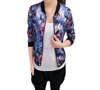 Allegra K Veste Bomber Femme Col Montant Imprimé Floral Blouson Aviateur pour Printemps Bleu L
