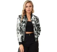 Allegra K Veste Bomber Femme Col Montant Zippé Imprimé Floral Costume d'Halloween Gris L
