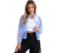 Allegra K Veste bomber transparente à manches longues avec fermeture éclair pour femme, bleu ciel, Medium