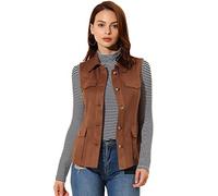 Allegra K Veste cargo sans manches en faux daim avec boutons pour femme, marron, Medium