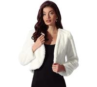 Allegra K Veste courte Femme en fausse fourrure Boléro en peluche à devant ouvert sans col à manches longues manteau court hiver Blanc L