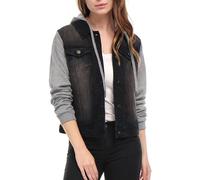 Allegra K Veste en jean à capuche avec cordon de serrage pour femme avec poches, Noir, S