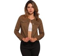 Allegra K Veste en jean pour femme boutonnée sans col à manches longues vestes en jean Marron foncé XS
