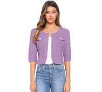 Allegra K Veste en Jean pour Femme Sans Col à Manches 3/4 Devant Ouvert Blouson en Demin Délavé Mauve S