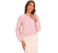 Allegra K Veste en Tweed à Carreaux Femme Col Rond Blazer Courte Boutonnée Veste d'hiver Chaude Élégante Rose XL